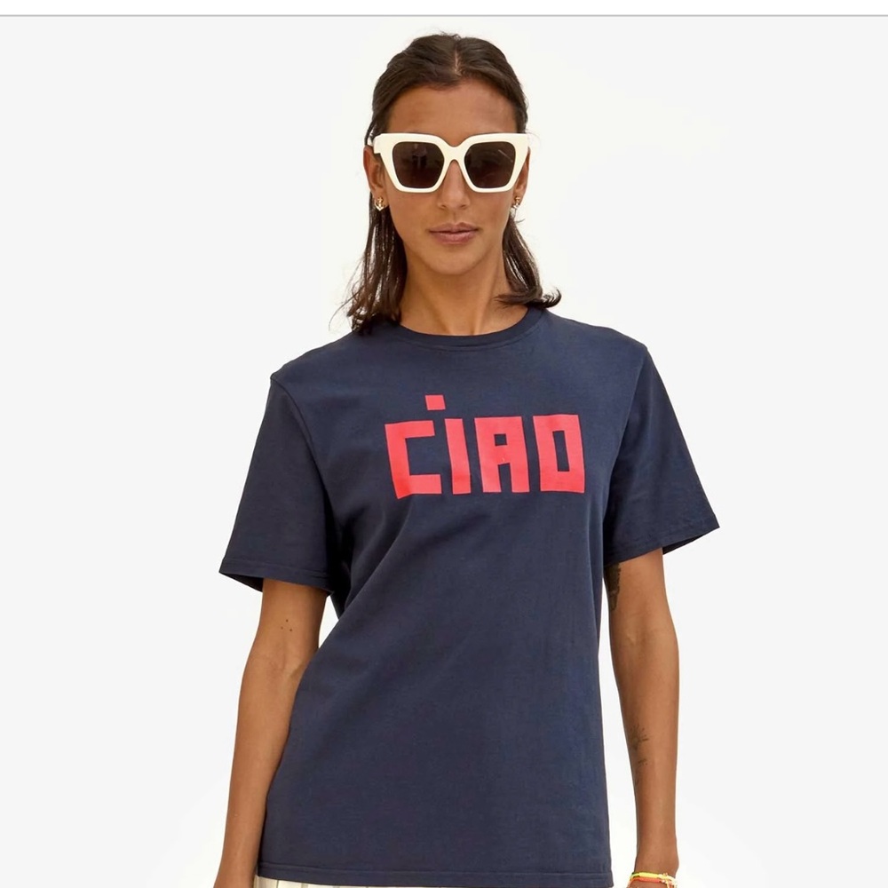 Clare V Navy Tee with Red'CIAO' Graphic